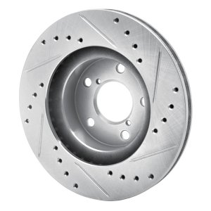 Subaru Impreza Brake Rotor (1) - Front Left - R1 Concepts - Drilled & Slotted - Silver - `90-`01